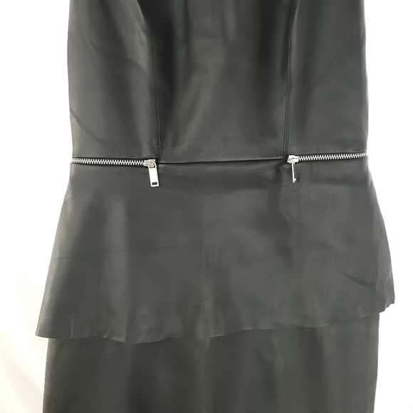 ZARA Peplum Black Vegan Leather Dress Sz S - Picture 4 of 8